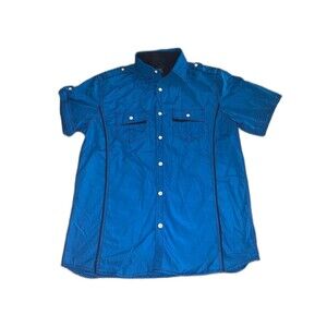 Mens Blue Vertical Polo Shirt Large